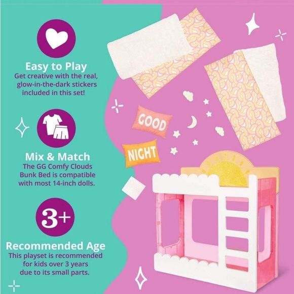 Glitter Girl Comfy Clouds Bunk Bed Bedroom Furniture Set 14″ Dolls - Picture 4 of 7